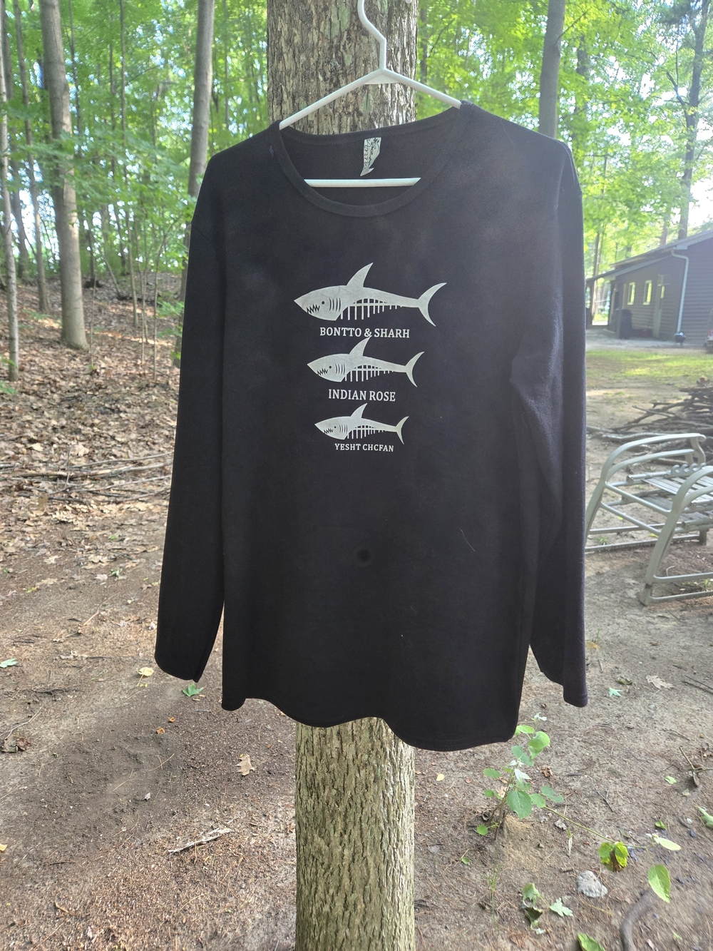 Anna Black Long Sleeve Tee with White Fish Graphic